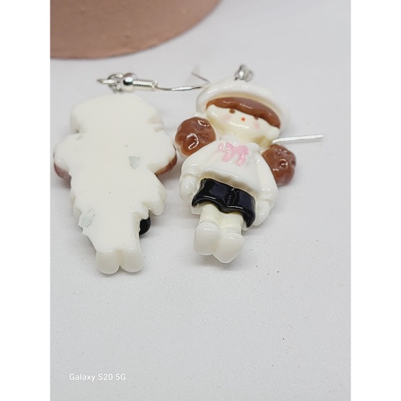 Handmade Sailor Girl Resin Drop Earrings White Beret Anime School Girl - Picture 4 of 5